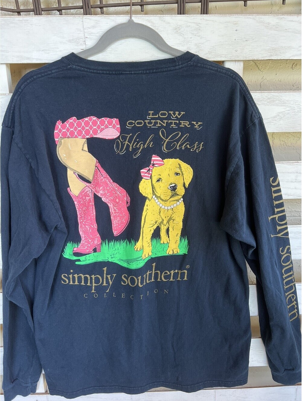 Simply Southern T-Shirt Blue Long Sleeve Dog Low Country High-Class Size L